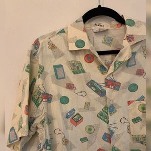 Funky Vintage DJ Boombox Novelty Print Shirt